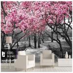 پوستر دیواری طبیعت طرح درختان با شکوفه صورتی کد N-6140